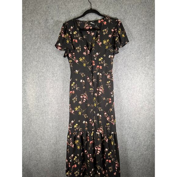 Windsor Dress Women Small Black Midi Dark Floral‎ Whimsigoth Fairy Cottage - Picture 1 of 7